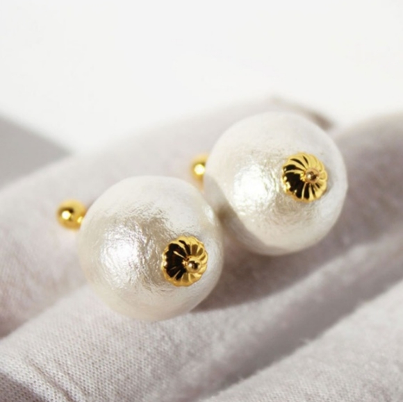 COPY - 18K Gold Filled Cotton Ball Pearl Dangle Earring 925 Sterling Silver Post - Picture 4 of 9